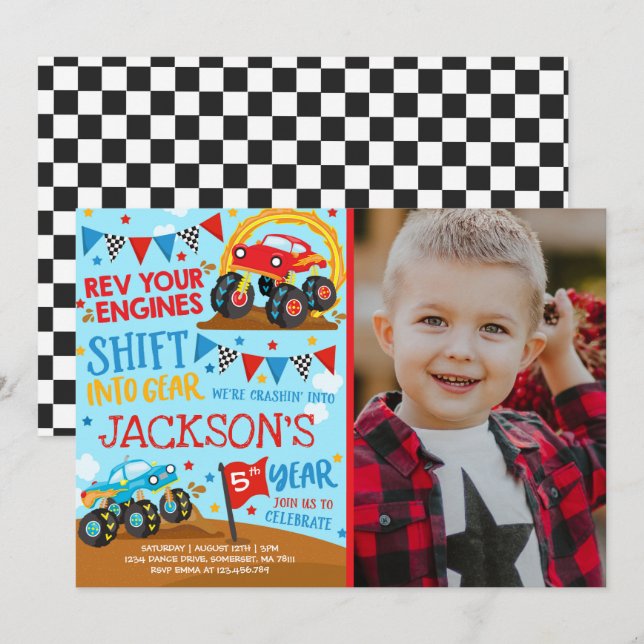 Convite Aniversário do Monster Truck (Frente/Verso)