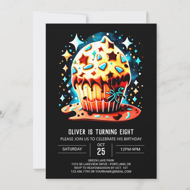 Convite Aniversário do Muffin Cupcake das Crianças de Aqua (Frente)