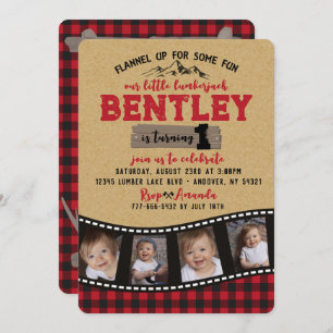 Convite Aniversário do Multi-Photo do Lumberjack da xadrez