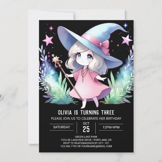 Convite Aniversário do Mystical Little Wizard (Frente)