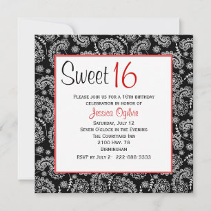 Convite Aniversário do Na moda Black & White Paisley Swee