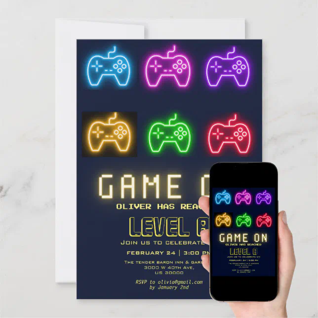 Convite Digital C/tag Video Game Neon