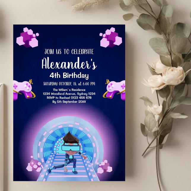 Convite Aniversário do Neon Gaming do Controlador do Jogo  (Criador carregado)