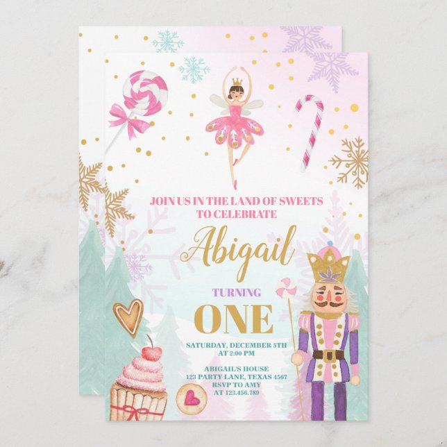 Convite Aniversário do Nutcracker Convidou Terras Invernas (Frente/Verso)