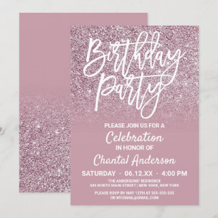 Convite Aniversário do Ombre Rosa Rosa-Rosa-Dourado Dusty