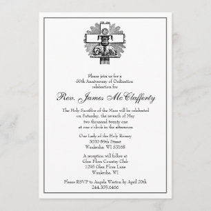 Convite Aniversário do Ordenamento do Padre Elegante Catól