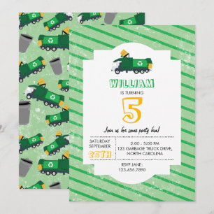 Convite Aniversário do Padrão do Caminhão de Lixo do re