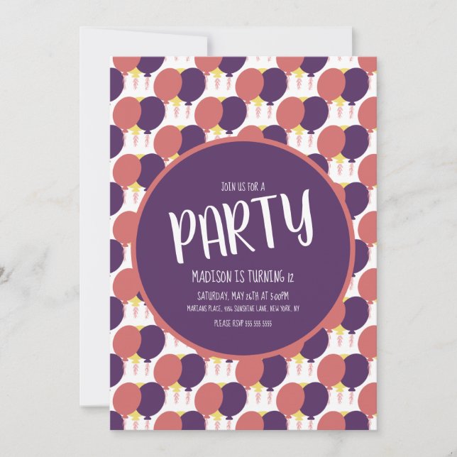 Convite Aniversário do Padrão Flutuante de Balão Desenhado (Frente)