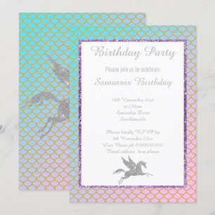 CONVITE ANIVERSÁRIO DO PADRÃO UNICORN PASTEL MERMAID