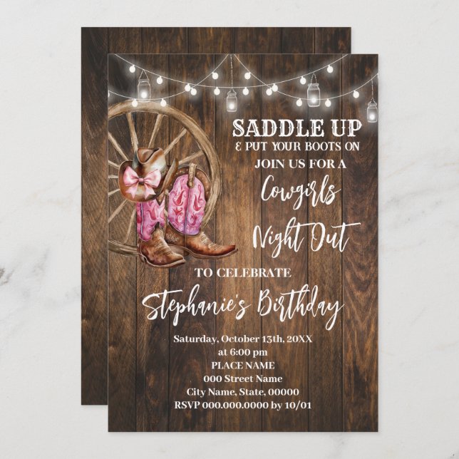 Convite Aniversário do País Ocidental Rosa Noturno (Frente/Verso)