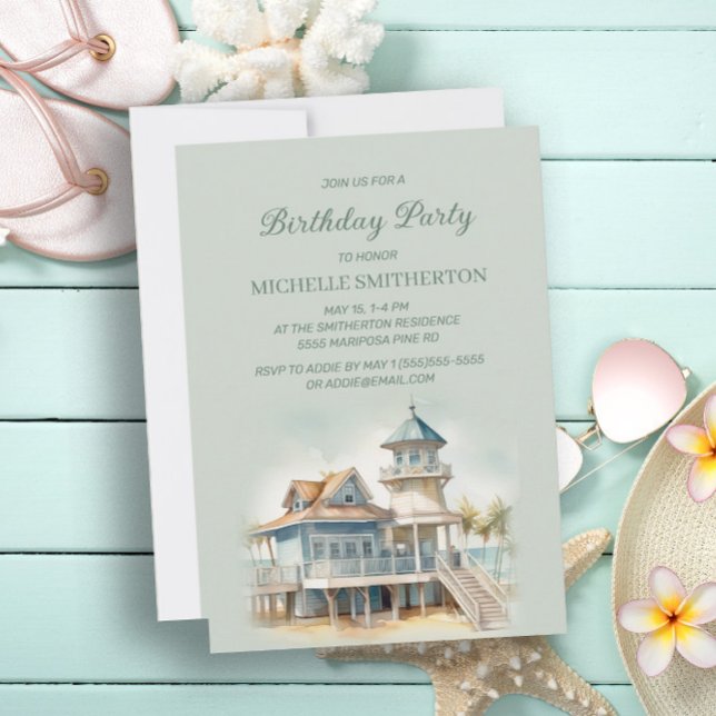 Convite Aniversário do Palm Treine de Algodão em Praia (Criador carregado)