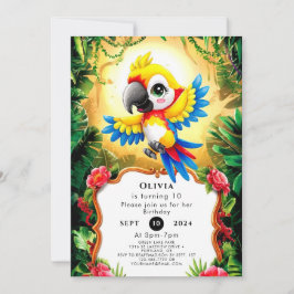 Convite Aniversário do Papagaio de Aquarela Magnética