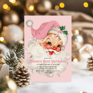 Convite Aniversário do Papai Noel Rosa Retro