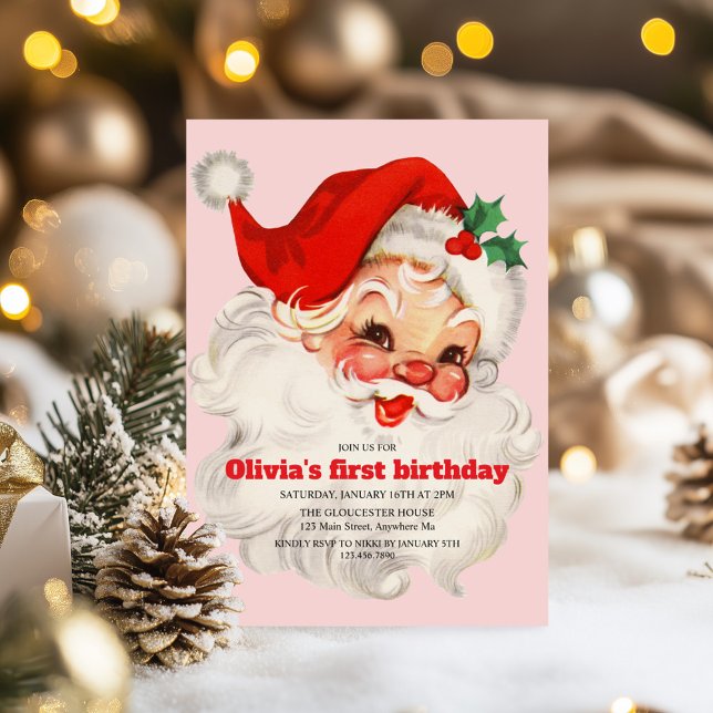 Convite Aniversário do Papai Noel Rosa Retro (Criador carregado)