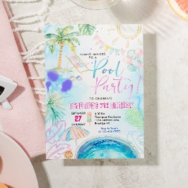 Convite Aniversário do Partido da Piscina de Aquarela Mode
