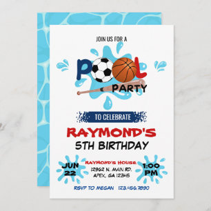 Convite Aniversário do Partido da Piscina do Esporte