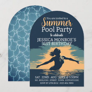 Convite Aniversário do Partido da Piscina e Elegante