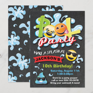 Convite Aniversário do Partido da Piscina Emoji