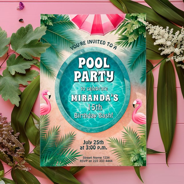 Convite Aniversário do Partido da Piscina Flamingo Fiesta (Criador carregado)