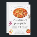 Convite Aniversário do Partido das Pizza Kids Slice de Aqu<br><div class="desc">Prontos para uma festa de aniversário com tema Pizza? Este design apresenta fatias deliciosas de pizza pintadas à mão, revestidas com uma série de ilustrações de toques de boca e a tipografia "Slice Slice Baby". Todo o texto é editável neste convite de aniversário e cartões postais de orçamento também estão...</div>