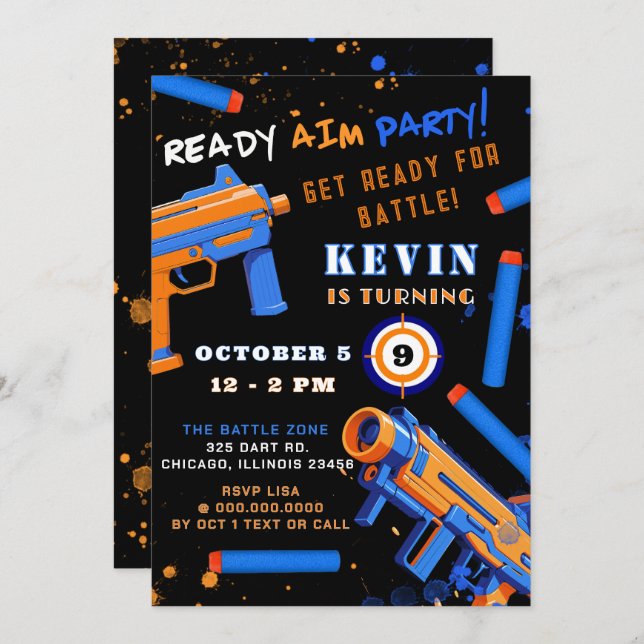 Convite Aniversário do Partido de Batalha do Kids Dart (Frente/Verso)