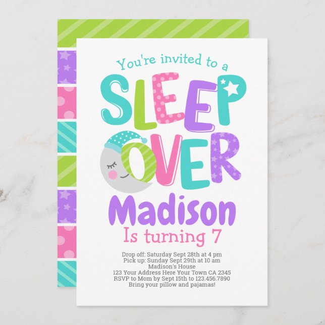 Convite Aniversário do partido de pijama (Frente/Verso)