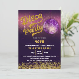 Convite Aniversário do Partido Disco Roxo Dourado