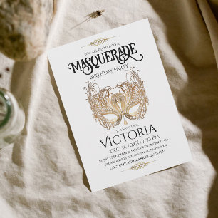 Convite Aniversário do Partido Elegante Dourado do Mascara