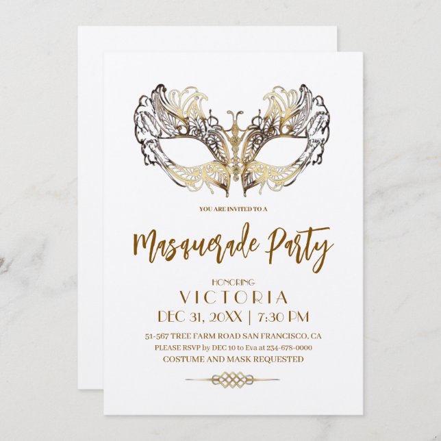 Convite Aniversário do Partido Elegante e Dourado Moderno (Frente/Verso)