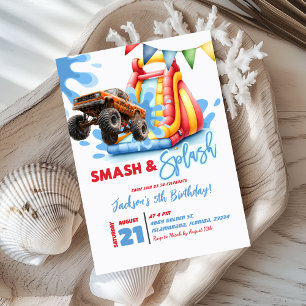 Convite Aniversário do partido Monster Truck Smash e Splas