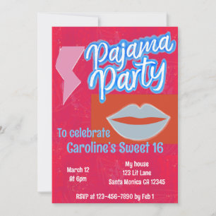 Convite Aniversário do Partido Neon Preppy Pajama