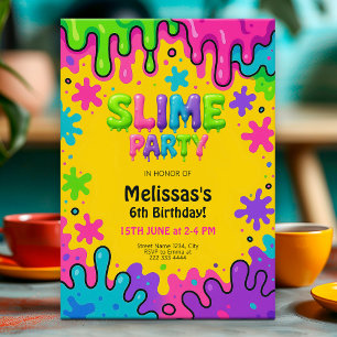 Convite Aniversário do Partido Slime para Crianças, Tema C