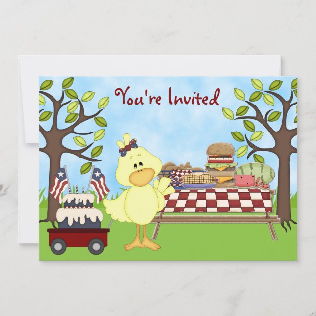 Convite Aniversário do Pássaro Patriótico Bonito Convidam  (Frente)