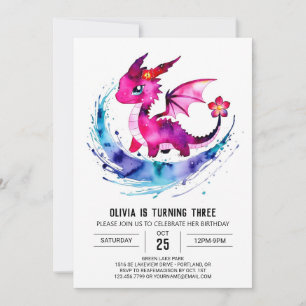 Convite Aniversário do Pastel Adorable Dragon Digital Girl