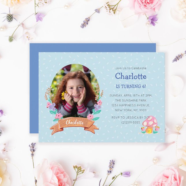 Convite Aniversário do Pastel Blue Floral Wreath (Criador carregado)