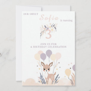 Convite Aniversário do Pastel Boho Fawn e Balões