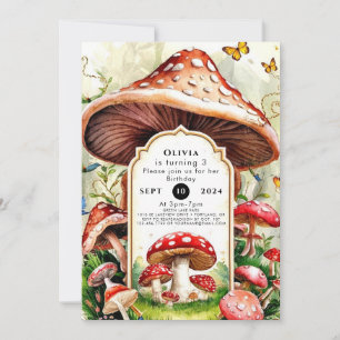 Convite Aniversário do Pastel Boho Mushroom