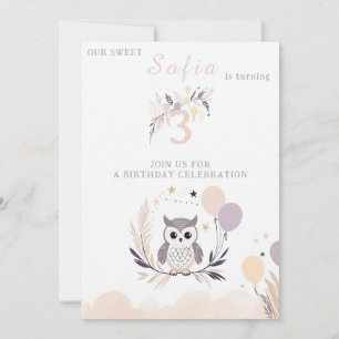 Convite Aniversário do Pastel Boho Owl e Balões