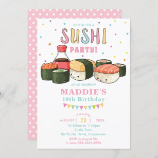 Convite Aniversário do Pastel do Partido Sushi Caiai
