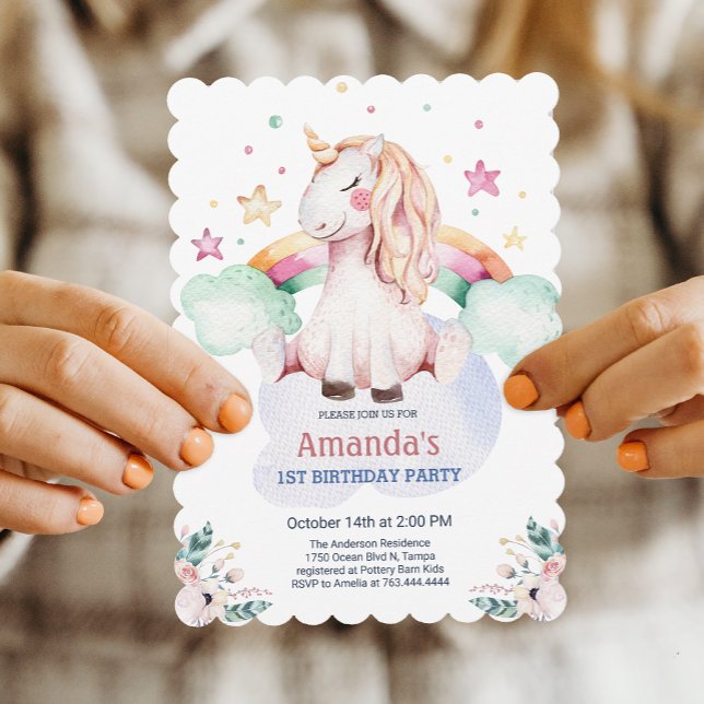Convite Aniversário do Pastel Fairytale Unicorn (Pastel Fairytale Unicorn Girl Birthday Invitation)