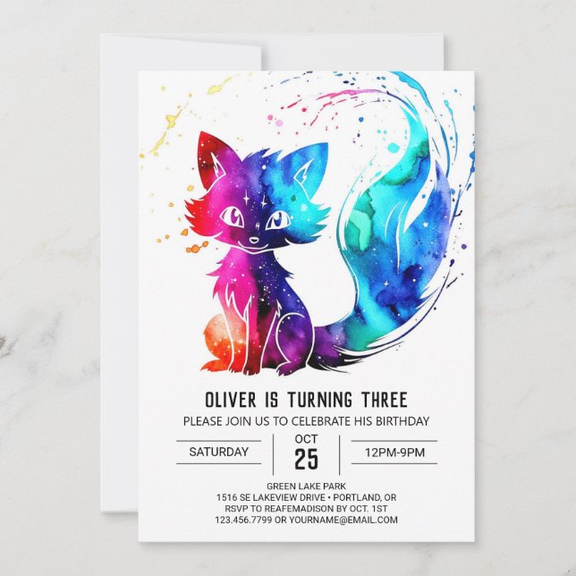 Convite Aniversário do Pastel Forest Fox Digital Boy (Frente)