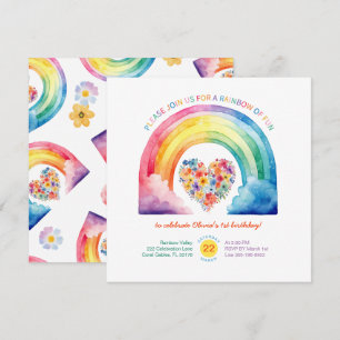 Convite Aniversário do Pastel Rainbow Girl com Nuvens