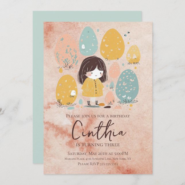 Convite Aniversário do Pastel Toddler Páscoa de Aquarela (Frente/Verso)