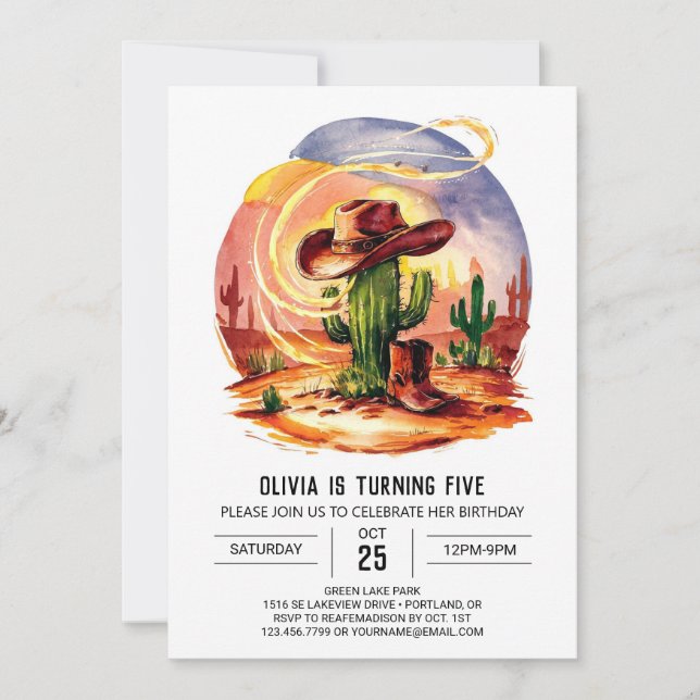 Convite Aniversário do Pastel Wild West Cowboy (Frente)