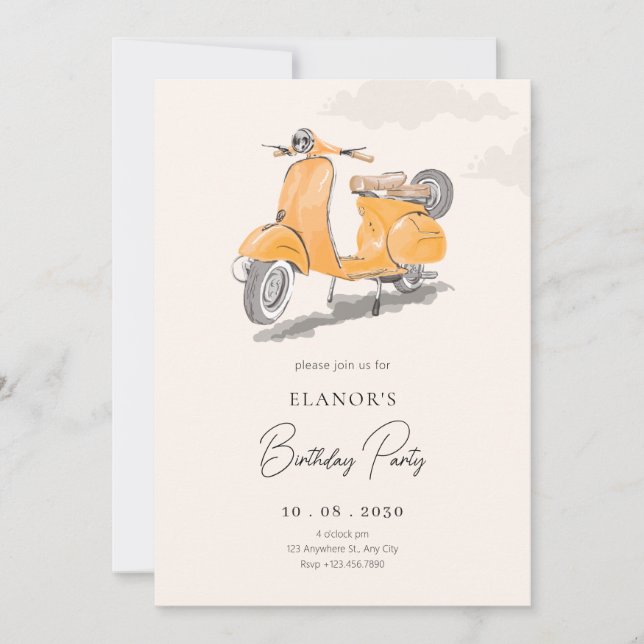 Convite Aniversário do patinete de coleção Watercolor (Frente)