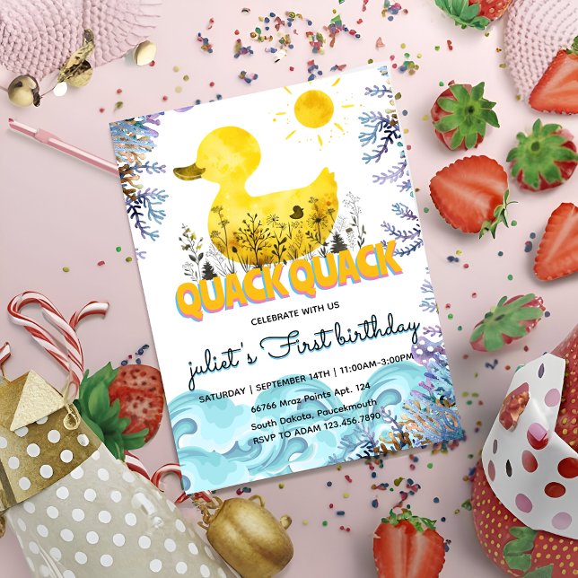 Convite Aniversário do pato de borracha de rua amarelo-do- (Criador carregado)