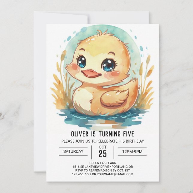 Convite Aniversário do Pato Elegante Editável (Frente)