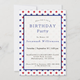 Convite Aniversário do Patriótico Vermelho Azul