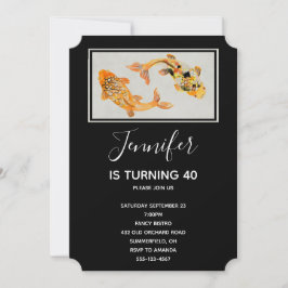 Convite Aniversário do Peixe Koi, na moda Dourado