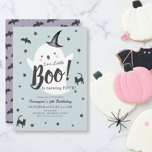 Convite Aniversário do Pequeno Boo Ghost Halloween Blue Bo